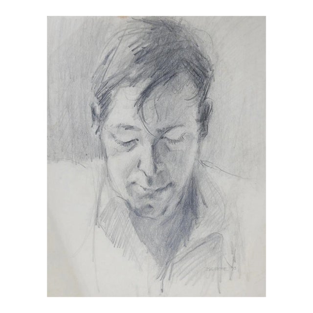 1970 Pencil Drawing Portrait of Man For Sale