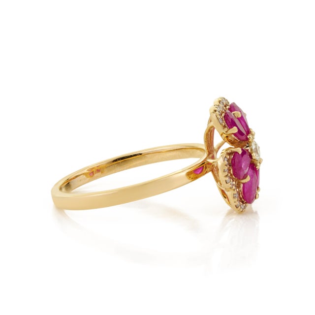 Metal VRJewels Blooming 1.18ct Ruby Diamond Floral Cocktail Ring Size 9 in 14k Yellow Gold For Sale - Image 7 of 15