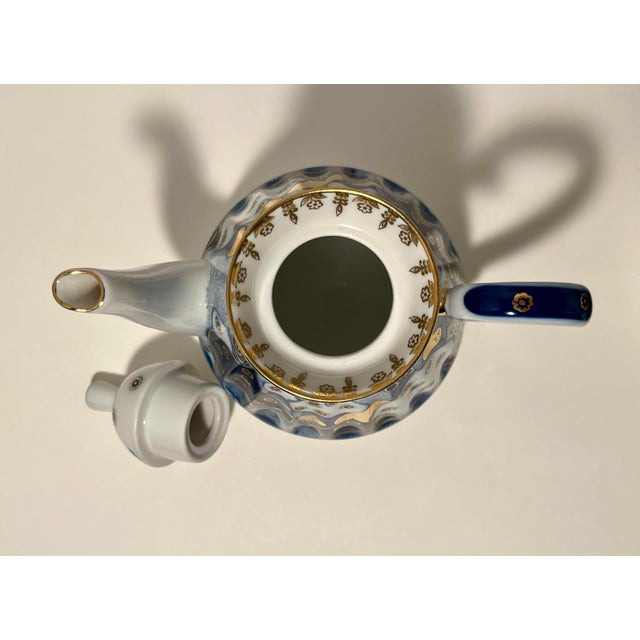 Vintage Imperial Porcelain Church Bells Tea Set 3 Pc LFZ Lomonosov Teapot, Cup, Saucer For Sale - Image 4 of 12