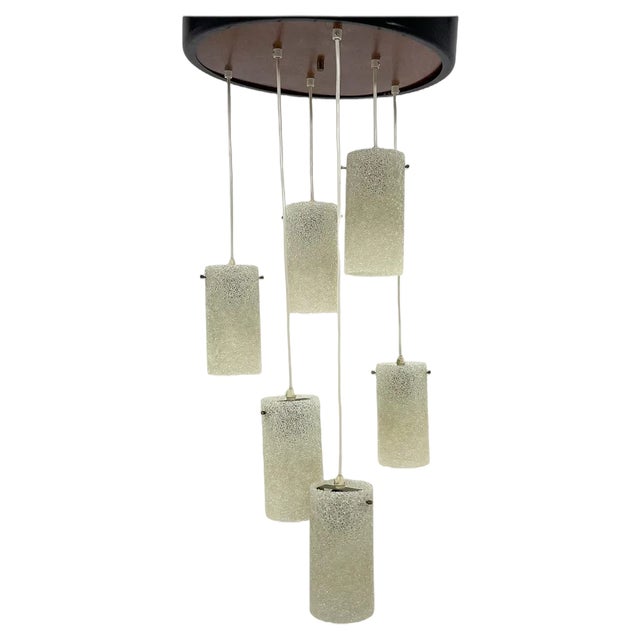 Mid-Century Cascade Wood & Crushed Plastic Pendant Light, 1970s For Sale
