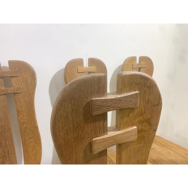 Mid-Century Modern Brutalist Oak Dining Chairs attributed to De Puydt, Belgium, 1970s, Set of 7 For Sale - Image 4 of 6