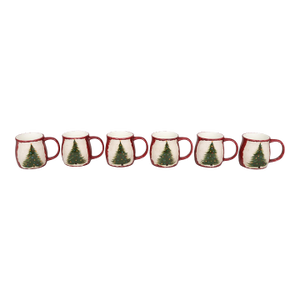 Ceramic Christmas Tree Mugs, Set of 6