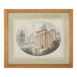 18th Century Italian Neoclassical Watercolor with Roman Ruins