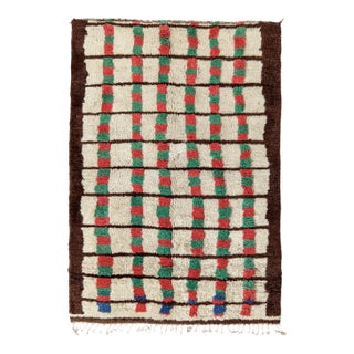 Hand-Knotted Vintage Berber Moroccan Rug in Beige-Brown, Geometric Pattern For Sale