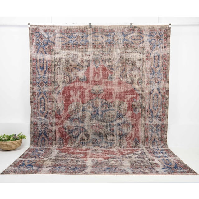 Vintage Turkish Hand-Knotted vintage rug is a semi-antique vintage Area rug.'70s Eastern region of Turkey's unique rug is...