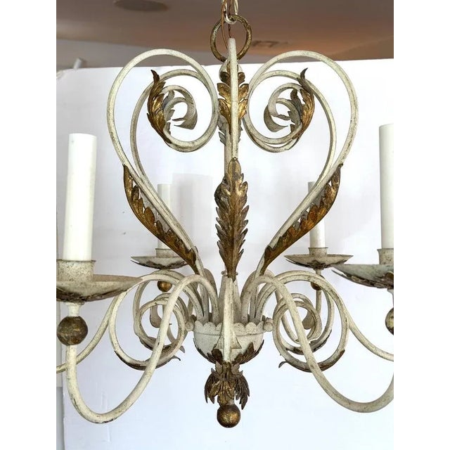 1950s Shabby Chic White and Gold Washed Chandelier For Sale - Image 11 of 12