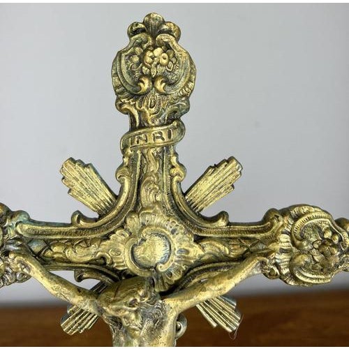 Vintage French Brass Religious Ornate Altar Cross For Sale - Image 6 of 13