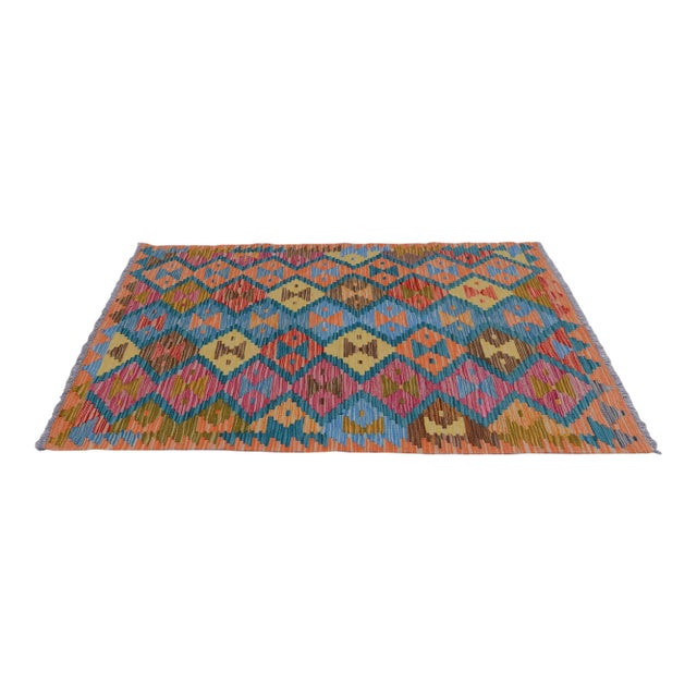 Modern Moroccan Style Hand Woven Colorful Kilim 3'1"x4'8" For Sale
