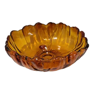 Vintage Amber Color Indiana Glass Bowl Sunflower Center Footed Scalloped Edge