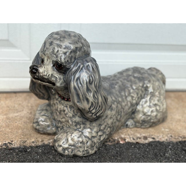 Vintage 1970s Life Size Poodle Ceramic Statue With Ruby Collar For Sale - Image 11 of 12