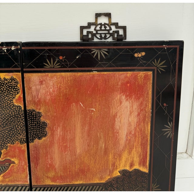 Wood Mid-20th Century Chinese Coromandel Lacquer Wall Panels, Set of 4 For Sale - Image 7 of 12
