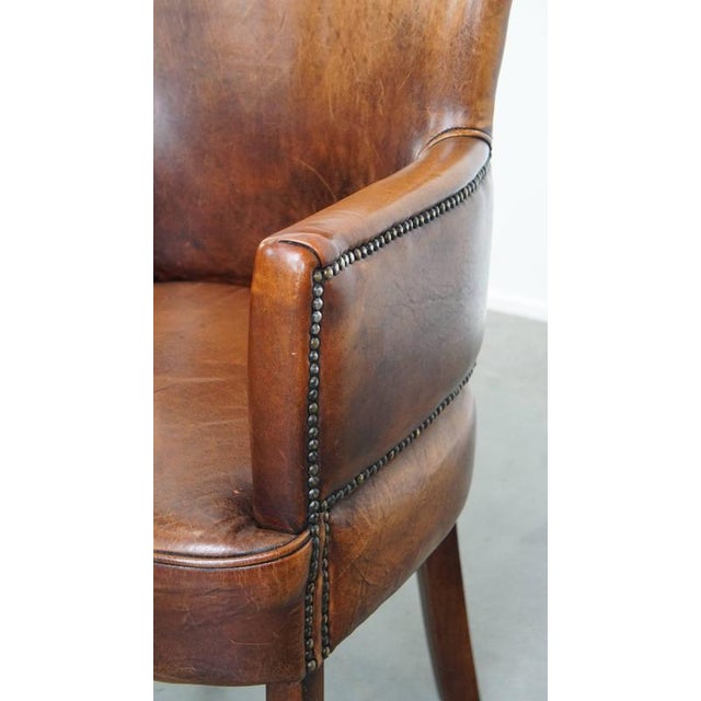Cognac Colored Sheepskin Dining Room Chair with Armrests For Sale - Image 9 of 15