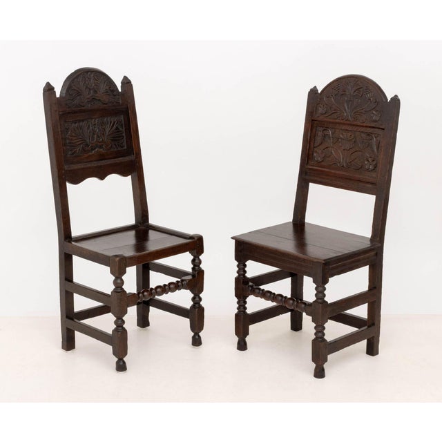 Brown Set of Eight Jacobean Carved Oak Dining Chairs For Sale - Image 8 of 16