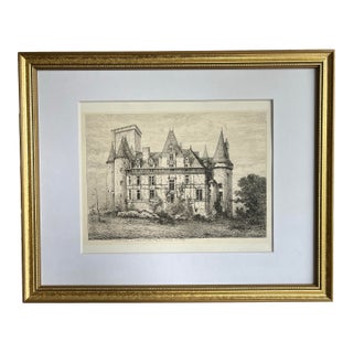 Antique Etching of French Chateau Rochefoucauld by Eugène Sadoux C. 1860 For Sale