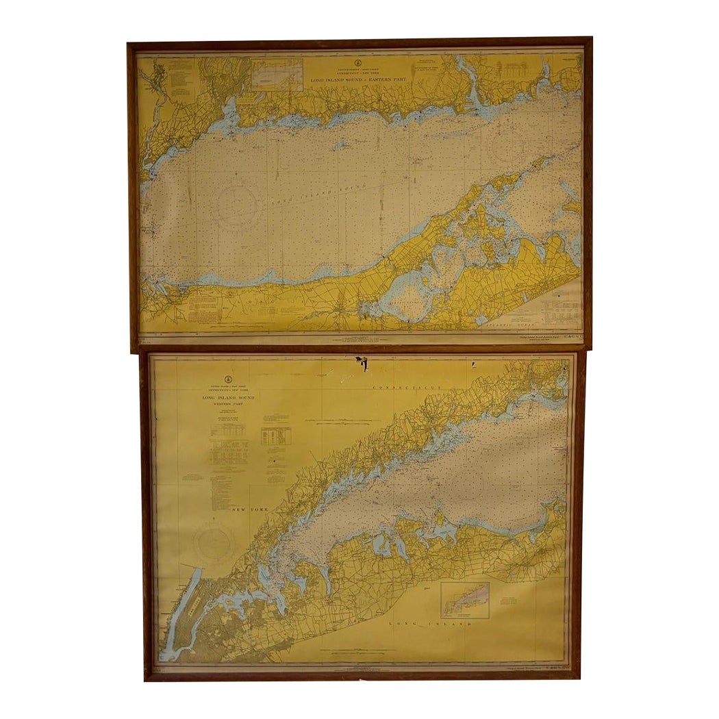 Set of 2 Vintage Framed Long Island Sound Depth Charts Chairish