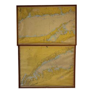 Set of 2 Vintage Framed Long Island Sound Depth Charts