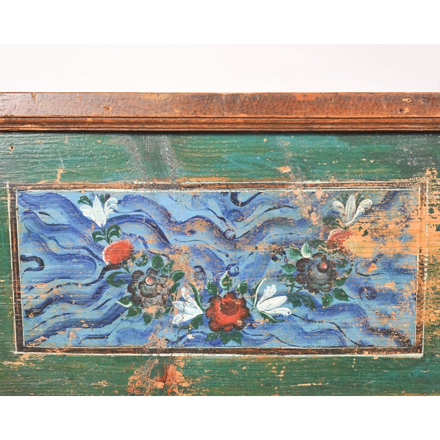 19th Century Swedish Folk Art Painted Pine Blanket Chest Trunk 6 Ft For Sale - Image 10 of 18
