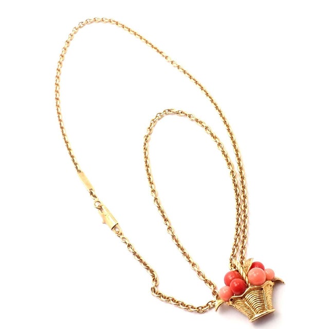 Van Cleef & Arpels 18k Gold Coral Bead Fruit Basket Pendant Necklace For Sale - Image 12 of 12