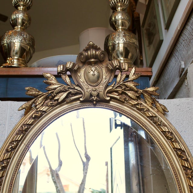 Large French Belle Époque Era Gilded Oval Mirror For Sale - Image 12 of 13
