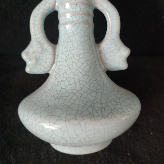 Ceramic Chinese Ceramic Vase,Guan Ware Crackle Glaze Celadon Glaze Porcelain Double Ears Vase For Sale - Image 7 of 9