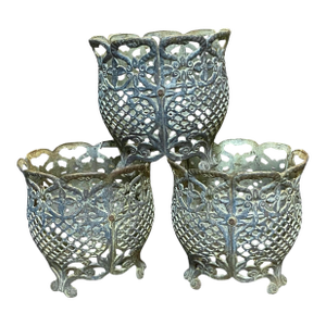 Three Antique Cast Iron Reticulated Jardinieres