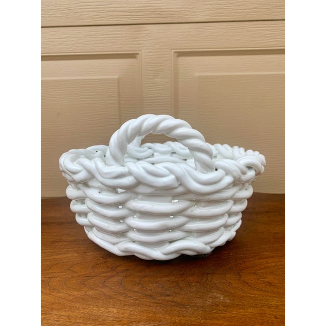 White 1980s Italian White Ceramic Trompe L’Oeil Woven Basket Cachepot For Sale - Image 8 of 12