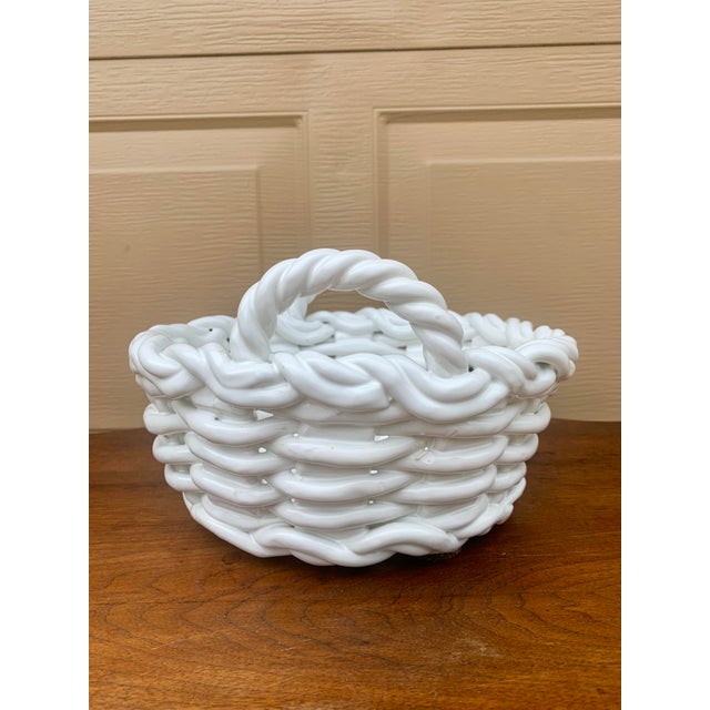 Ceramic Italian White Ceramic Woven Cachepot Basket For Sale - Image 7 of 11
