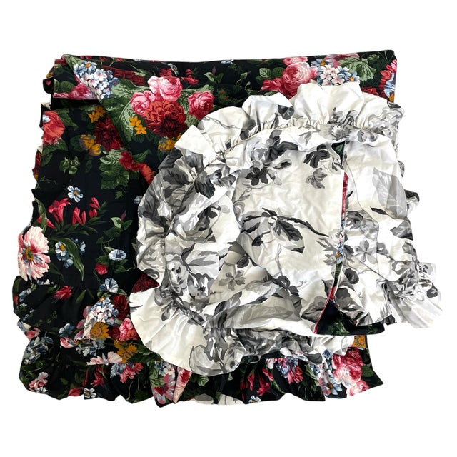 American VTG Ralph Lauren Isadora BLK Floral Custom Rod Pocket Drapery Panels + Swag Valance. Backed With Ralph Lauren Sergeant. For Sale - Image 3 of 11