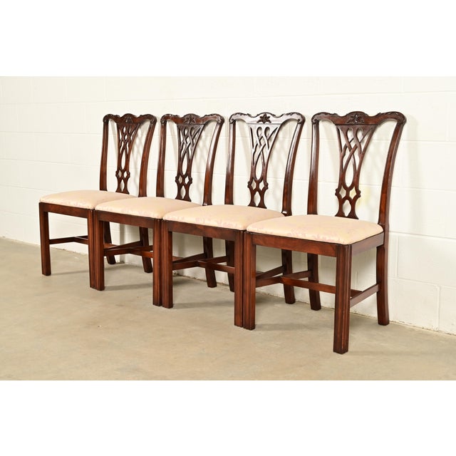 Baker Furniture Company Baker Furniture Style Georgian Carved Mahogany Dining Chairs, Set of Four For Sale - Image 4 of 12
