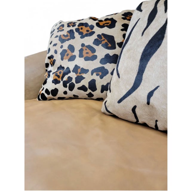 Mid-Century Modern Vintage Oversized Distressed Cognac Leather Rolled Arm Sofas by A. Rudin - Pair For Sale - Image 3 of 15