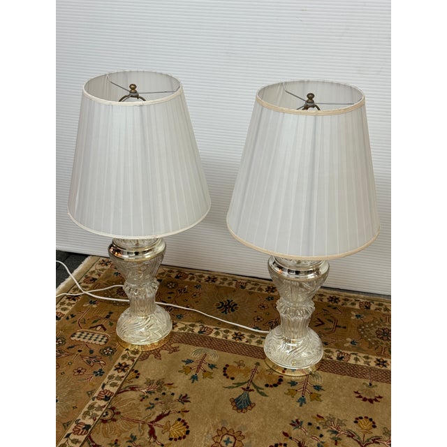 Glass Stiffel Cut Glass + Polished Brass Vintage Table Lamps, Pair For Sale - Image 7 of 12