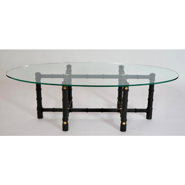 Drexel 1970s Drexel Heritage Faux Bamboo Oval Glass Coffee Table For Sale - Image 4 of 8