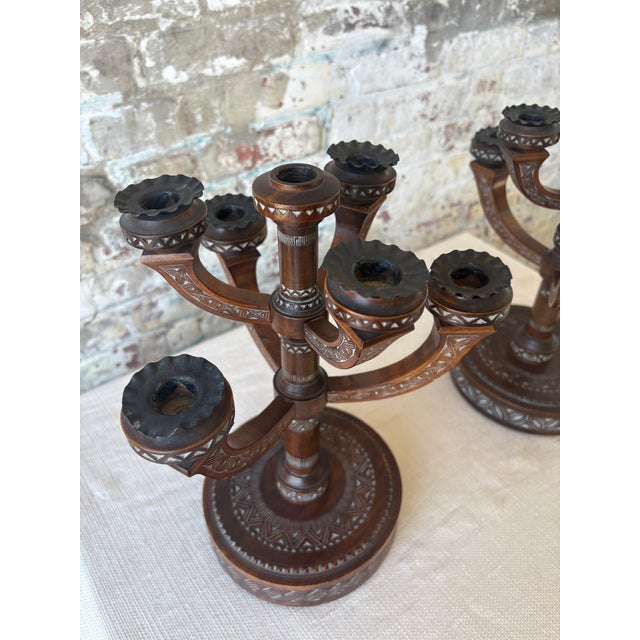 Antique Eastlake Carved Wood Candelabras – Pair For Sale - Image 4 of 9