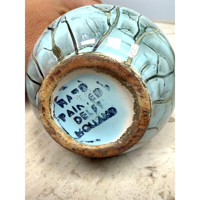 Mid-Century Modern Delft Holland Brass and Ceramic Bud Vase For Sale In Charleston - Image 6 of 6
