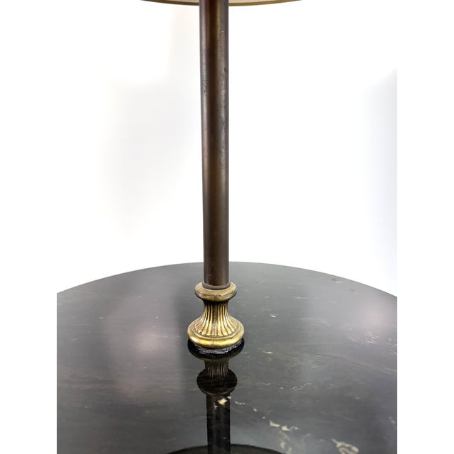 Early Mid Century Brass & Wood Floor Lamp With Marble Table, Double Socket, Circa 1930s–1940s For Sale - Image 4 of 10