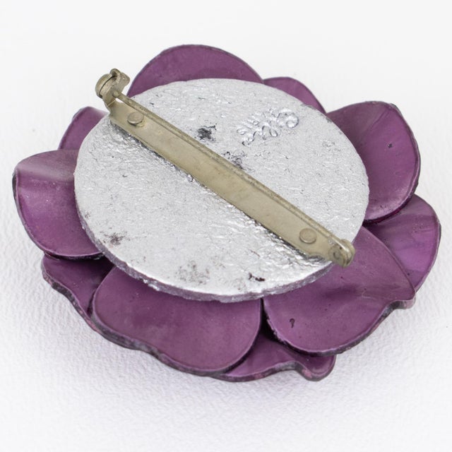 Red Cilea Paris Purple Red Floral Resin Pin Brooch For Sale - Image 8 of 8