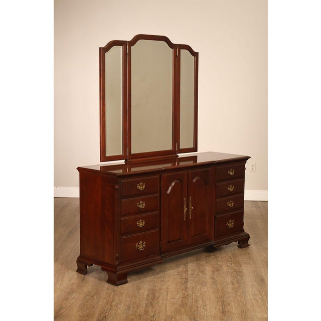 High Quality American Made Vintage Cherry Triple Chest with Pair of Cabinet Doors Opening to Three Drawers, Flanked by...