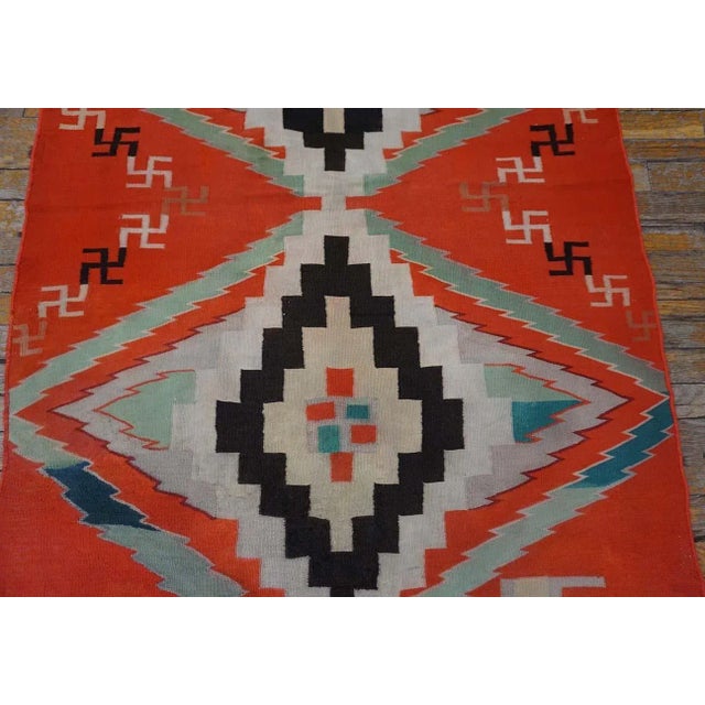 1930s Red Small Antique Tribal Geometric Native American Navajo Flat Weave Rug For Sale - Image 11 of 12