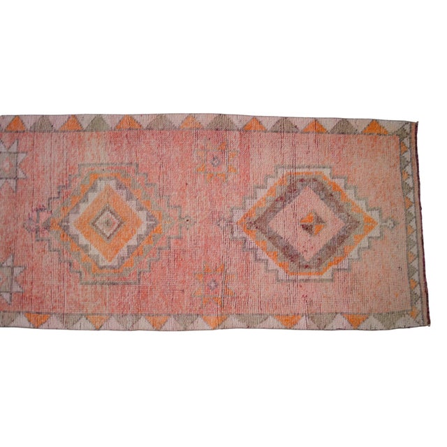 Hand-Knotted Turkish Runner Rug . Low Pile Hallway Kitchen Decor - 3′ × 12′3″ For Sale - Image 11 of 18