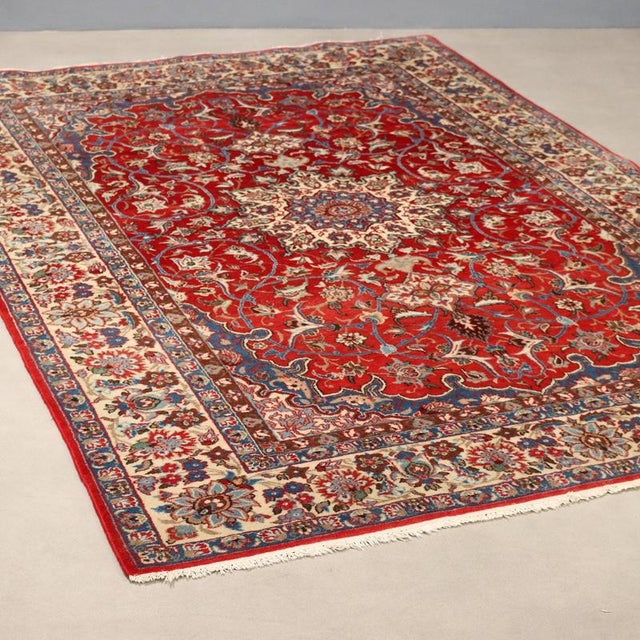 Red Middle Eastern Isfahan Rug For Sale - Image 8 of 8