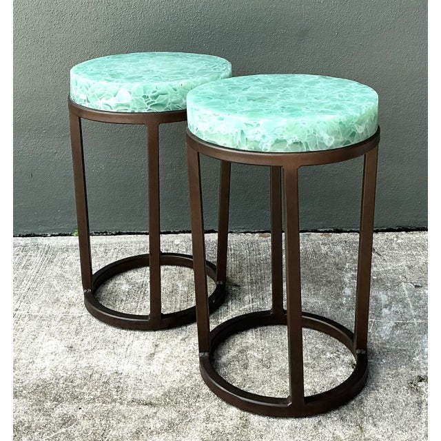 Vintage Stone and Metal Side Tables - Pair For Sale - Image 9 of 12