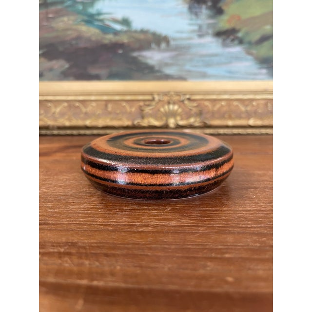 Ceramic Signed Hank Greer Studio Pottery Donut Vase With Brown and Black Oxide Rings. For Sale - Image 7 of 7