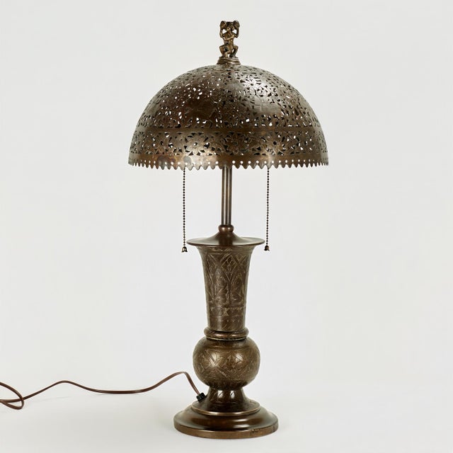 Antique Moroccan Pierced Brass Table Lamp For Sale - Image 10 of 11