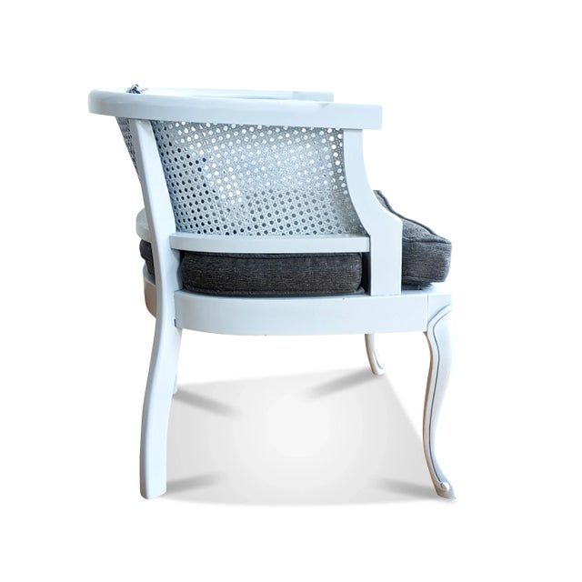 Mid-Century Modern French Provincial Cane Barrel Chair For Sale - Image 3 of 11