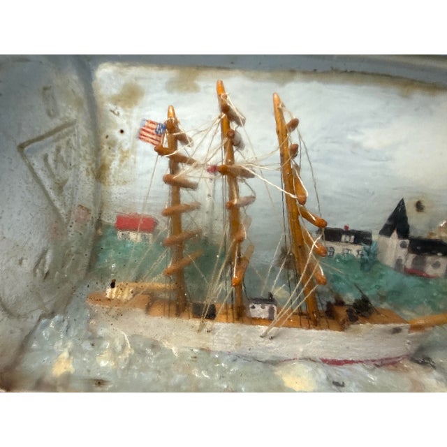 Wood Rare Antique 19th Century Handmade Folk Art Sailboat Ship in Bottle Sculpture For Sale - Image 7 of 17