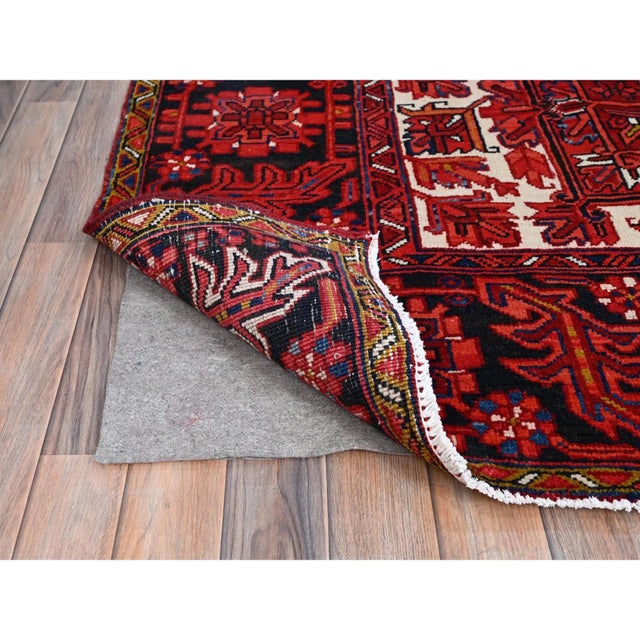 Red 1960 10'x12'8" Fire Brick Red With Asphalt Black Border Vintage Heriz Oriental Rug For Sale - Image 8 of 12