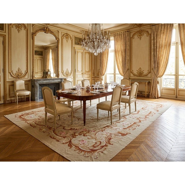 9x12 Vintage Aubusson Flat Weave Wool Rug, Beige Rose Medallion For Sale - Image 12 of 13