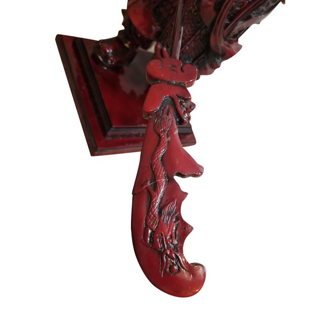 Ruby Red Vintage Chinese General Guān Yǔ Warrior Statue Sculpture Figurine For Sale - Image 8 of 11