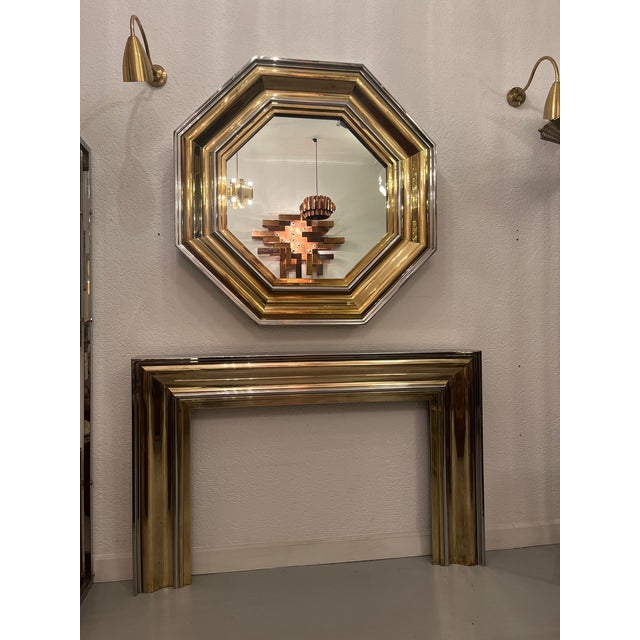Metal Monumental Octagonal Mirror in Chromed Steel and Brass attributed to Sandro Petti for Maison Jansen, Italy, 1970 For Sale - Image 7 of 8