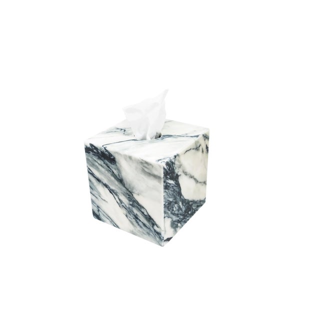 Square Tissue Box Cover in Paonazzo Marble For Sale - Image 4 of 6